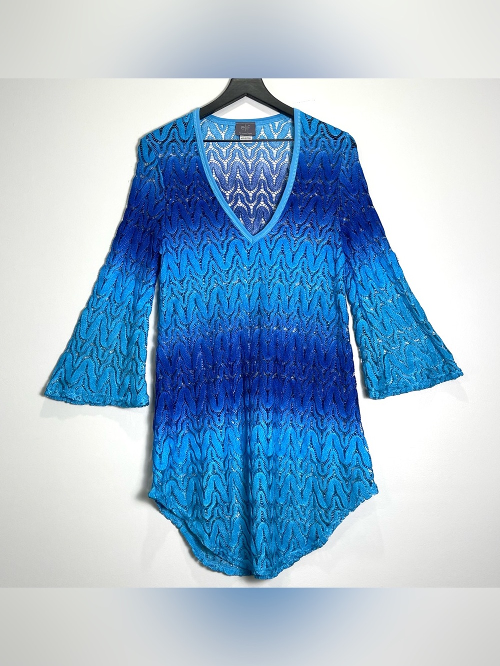 ELIF FOR JORDAN TAYLOR Serpentus Tunic Swim Cover-Up Blue 3/4 Bell Sleeve Medium